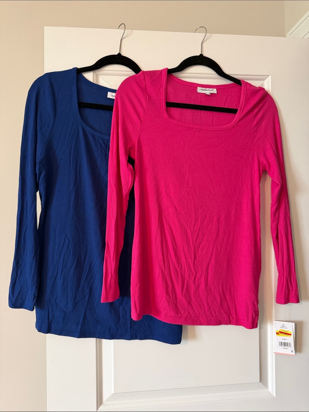 Motherhood Maternity Long Sleeve Scoop Neck Tops - Hot Pink & Royal Blue